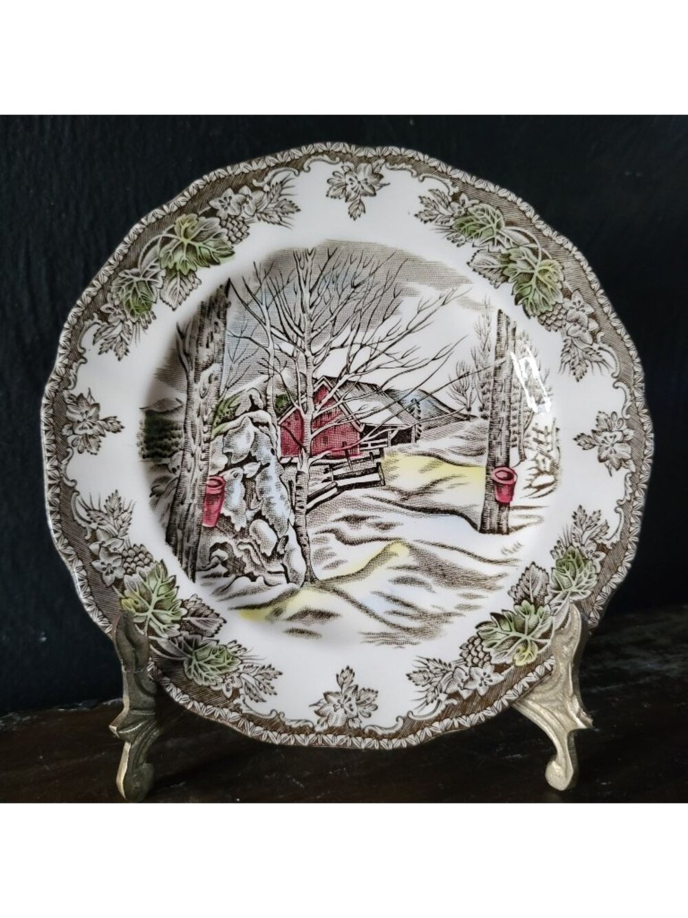 Vintage Johnson Brothers The Friendly Village Bread Plate "Sugar Maples" Scene